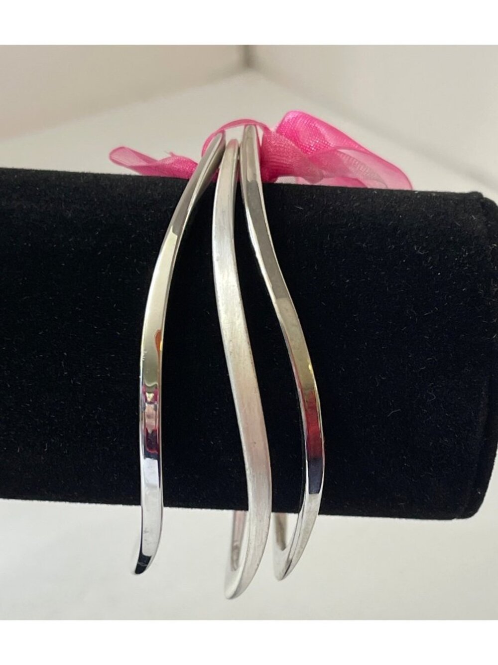 Express Silver Three Curved Multi-Metal Bangle Bracelets Set Vintage Y2K